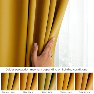 Fabryka Firan Zasłona blackout 90% na taśmie z szarfą 285x250 cm musztardowa Restilo 4
