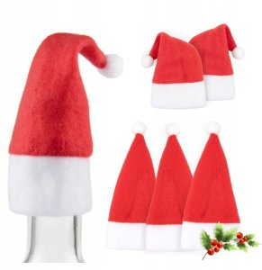 Dekoracja świąteczna Christmas Gifts 5X CZAPKA MIKOŁAJA NA BUTELKĘ Czapeczki Świąteczne Na NALEWKI LIKIER WINO 4