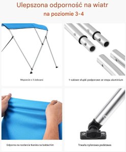 Case4life Bimini top 3 łukowe daszek do łodzi 600D wodoodporny UV - pokrowiec torba 6