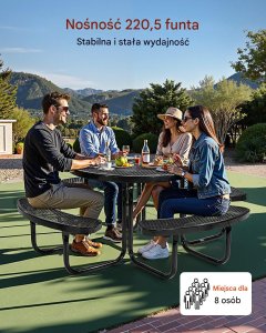 vidaXL Stół piknikowy okrągły 117 cm  - stal malowana z otworem na parasol 3