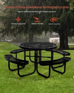 vidaXL Stół piknikowy okrągły 117 cm  - stal malowana z otworem na parasol 6