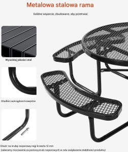 vidaXL Stół piknikowy okrągły 117 cm  - stal malowana z otworem na parasol 7