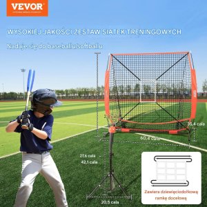 Vevor Siatka do baseballu 1,5x1,5 cm, przenośna, treningowa z ramą i akcesoriami 3