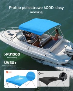 Case4life Bimini top 3 łukowe daszek do łodzi wodoodporny 600D z torbą - osłona UV 3
