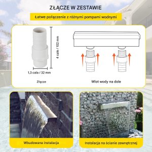 Uniprodo Fontanna wodospad 150 cm stal nierdzewna do basenu ogrodu oczka wodnego 5