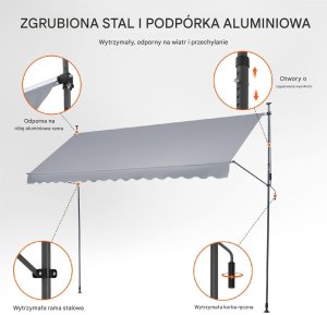 Vevor Markiza Tarasowa 400 x 120 cm z Korbką Ręczną 4