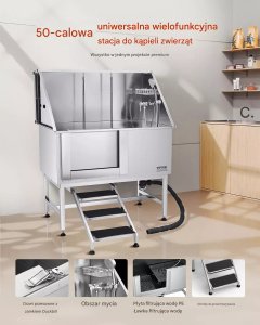 Vevor Wanna do kąpieli psa groomerski 127cm schody filtr wody stal nierdzewna 5