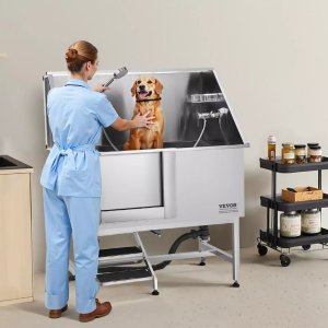 Vevor Wanna do kąpieli psa groomerski 127cm schody filtr wody stal nierdzewna 7