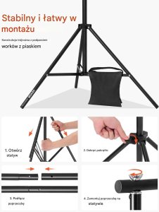 Comitso Statyw do tła fotograficznego 2,98x3m regulowany z kółkami studio ślub 3