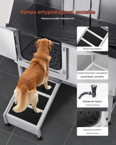 Besco Wanna groomerska 150 cm stal rampa filtr prysznic dozownik drzwi lewe 4