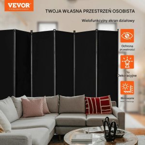 P&C Parawan pokojowy 6-panelowy składany przegroda wolnostojąca czarna biuro 6