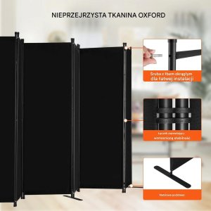 P&C Parawan pokojowy 6-panelowy składany przegroda wolnostojąca czarna biuro 7