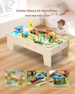 3 Sprouts Stolik drewniany dla dzieci 62 klocki, 3w1, z dużą szufladą, 3+ 5