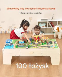 3 Sprouts Stolik drewniany dla dzieci 62 klocki, 3w1, z dużą szufladą, 3+ 6