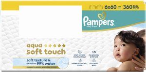 Pampers Chusteczki nawilżane Aqua Soft Touch 6x60 szt. [Plastic Free] 3