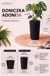 Adoni Doniczka bawełniana czarna z wkładem 22x36 cm – ręcznie robiona (adoni-ba-blk-36) 5