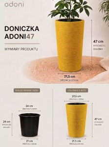 Adoni Doniczka jutowa żółta z wkładem 28x47 cm - ręcznie robiona (adoni-yel-47) 6