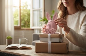 Dekoracja świąteczna Cotton World Dekoracja wielkanocna Easter Bunny figurka zajączka 3D - różowy 4