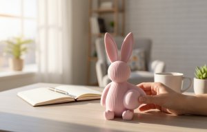 Dekoracja świąteczna Cotton World Nowoczesna dekoracja wielkanocna Ribbed Bunny with Egg figurka zajączka - różowy 5