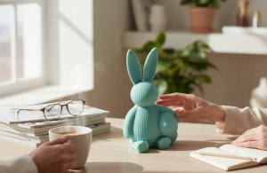 Dekoracja świąteczna Cotton World Nowoczesna dekoracja wielkanocna Ribbed Bunny with Egg figurka zajączka 3D - błękit 7