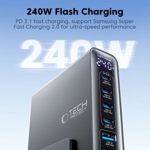 Ładowarka Tech-Protect TECH-PROTECT DC240W-GAN 6-PORT DESKTOP CHARGER PD 240W / QC3.0 BLACK 7