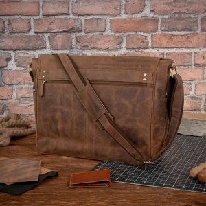 Torba Belveder Brązowa Torba Męska z Klapką Skórzana Studencka na Laptopa 15,6 Bel 3