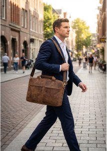 Belveder Brązowa Torba Męska Vintage na Laptopa 15,6 2