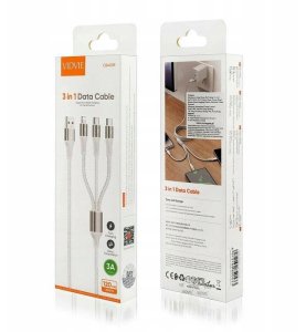 Kabel USB Vidvie Kabel USB do 2x USB-C   Lightning Szybki Transmisja Danych Biały 1,2m 3w1 4