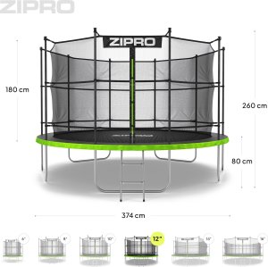 Trampolina ogrodowa Zipro Jump Pro z siatką wewnętrzną 12FT 374cm 9