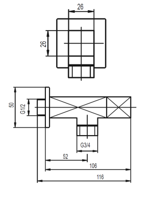 KFA Zawór kątowy uchwyt kwadrat 1/2"x3/4"  (244-120-00) 2