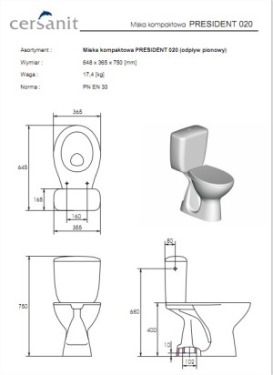 Zestaw kompaktowy WC Cersanit President 64.5 cm cm biały (K08-048) 3