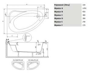 Wanna Sanplast Eko Plus* narożna asymetryczna lewa 145 x 95cm (610-131-0460-01-000) 2