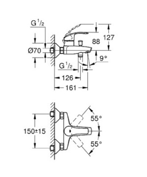 Bateria wannowa Grohe Eurosmart ścienne chrom (33300002) 2