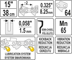 Yato Łańcuch tnący 15" 64 ogniw dopił 0,325" pół dłuto (YT-84941) 3