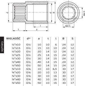 Perfexim Przedłużka mosiężna GW - GZ 1/2" x 10mm (07-220-1510-000) 2