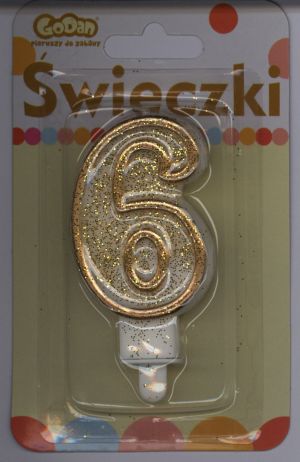 GoDan Świeczka cyferka złoty kontur "6" 2