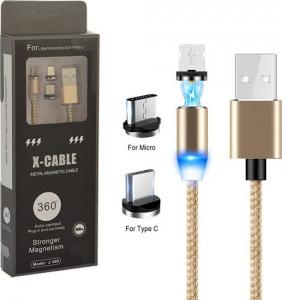 Kabel USB Prolink USB-A - USB-C + microUSB + Lightning 1 m Złoty (023342) 2