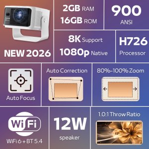 Projektor Reagle RZUTNIK PROJEKTOR LED 900 ANSI 8K 4K 140" ANDROID 14 SMART TV WIFI 6 HDR10 3