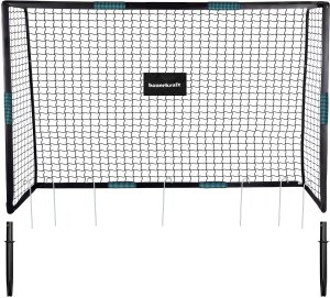Bauerkraft Duża metalowa bramka piłkarska z siatką treningową do gry w piłkę nożną 300x200x120 cm czarno-niebieska 6