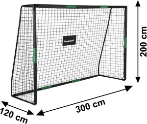 Bauerkraft Duża metalowa bramka piłkarska z siatką treningową do gry w piłkę nożną 300x200x120 cm czarno-niebieska 7