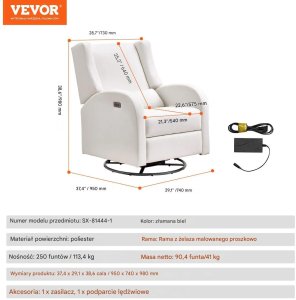 Mebel Elite Fotel obrotowy rozkładany elektryczny bujany regulowany do salonu 2