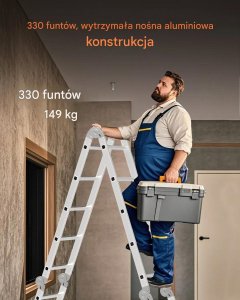 Profi Tools Drabina wielofunkcyjna 7w1 teleskopowa 4-stopniowa 4,7m do domu 4