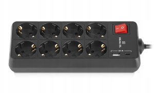 Listwa zasilająca Kerg Listwa Zasilająca z Uziemieniem 8 Gniazd + USB A + USB C 2,1A 3m REAL-EL 3