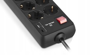 Listwa zasilająca Kerg Listwa Zasilająca z Uziemieniem 8 Gniazd + USB A + USB C 2,1A 3m REAL-EL 4