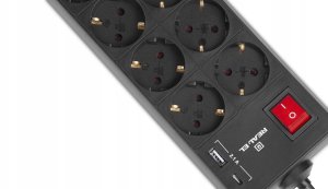 Listwa zasilająca Kerg Listwa Zasilająca z Uziemieniem 8 Gniazd + USB A + USB C 2,1A 3m REAL-EL 7