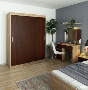 Elior Szafa przesuwna do sypialni, NOTTE, 150x60x200 cm, dąb sonoma, wenge, mat 4
