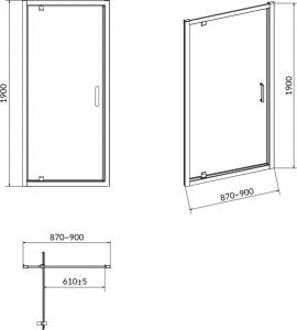 Cersanit drzwi pivot kabiny kwadratowej Arteco 90x190 szkło transparentne (S157-008) 2