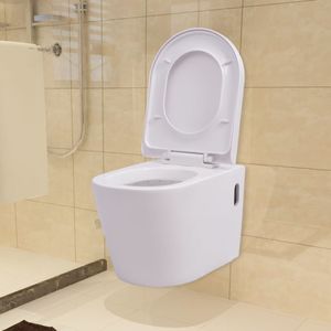 Zestaw podtynkowy vidaXL Podwieszana toaleta ceramiczna ze spłuczką biała (274669) 2