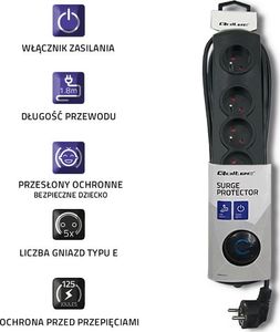 Listwa zasilająca Qoltec Swift przeciwprzepięciowa 5 gniazd 1.8 m czarna (5901878502694) 3
