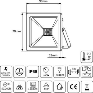 Naświetlacz Maclean Naświetlacz LED slim 10W, 800lm Neutral White (4000K) Maclean Energy MCE510 NW, IP65, PREMIUM 6
